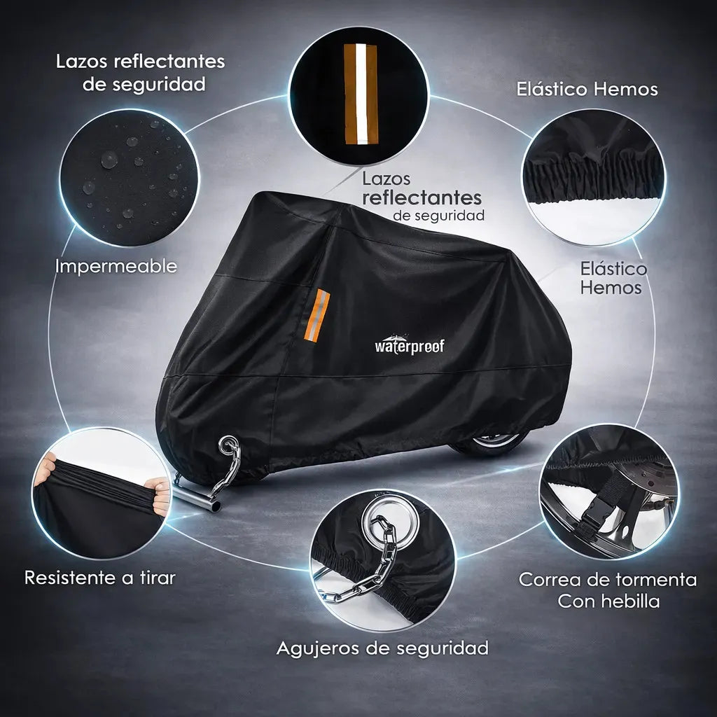 Lona Funda Moto Eoland Impermeable Bicicleta 110x200cm Exterior Proteccion Lluvia Sol Uv Ajuste Elastico Alta Resistencia Negro