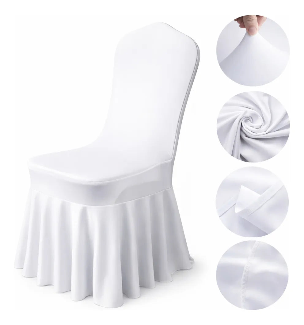 Set x8 Fundas De Silla Con Faldón Para Evento Elasticadas Blanco
