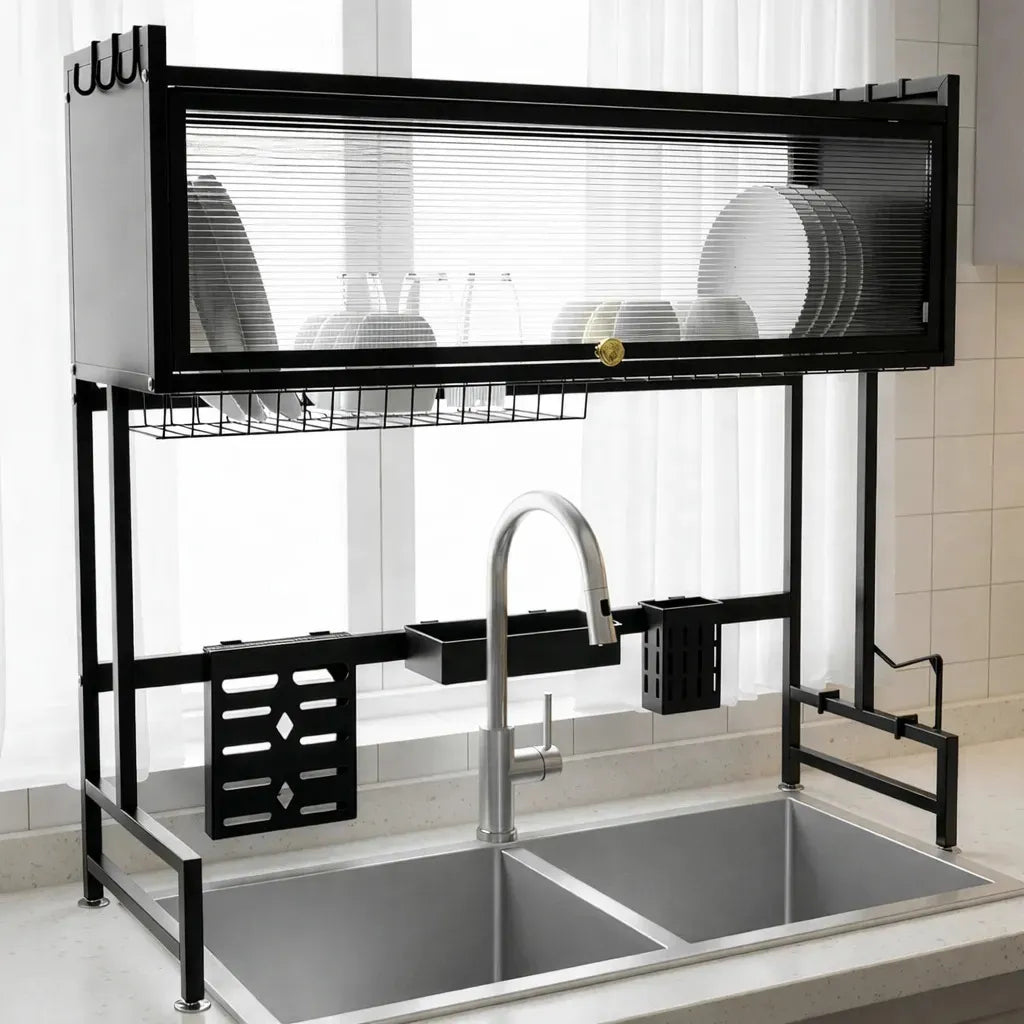 Escurridor De Loza Platos 2 Niveles Puerta Negro Metal 85cm Negro