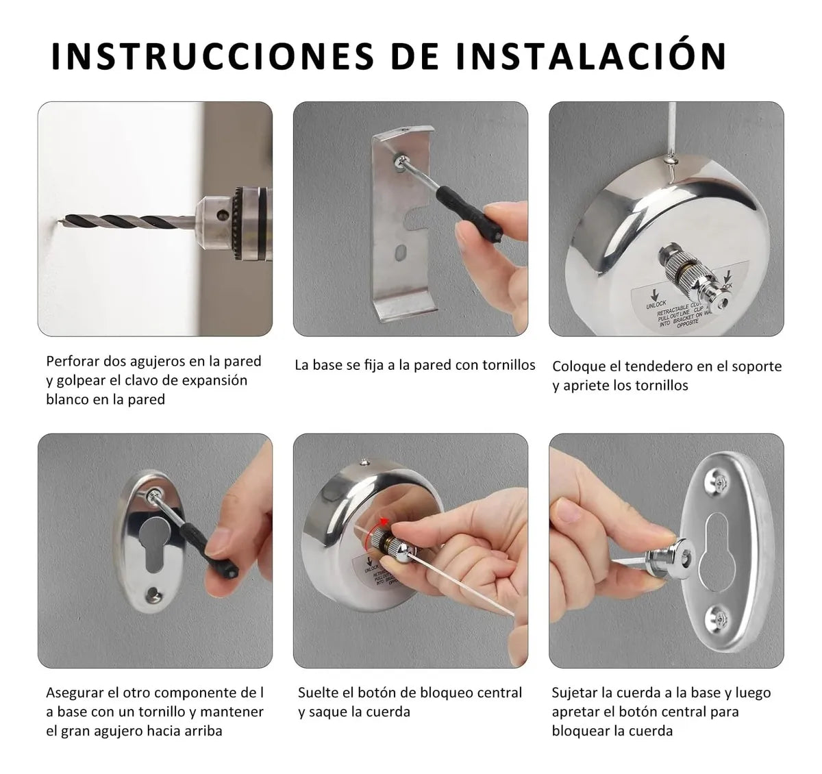 Pack X3 Tendederos Ropa Retractil Colgador Extensible Pared
