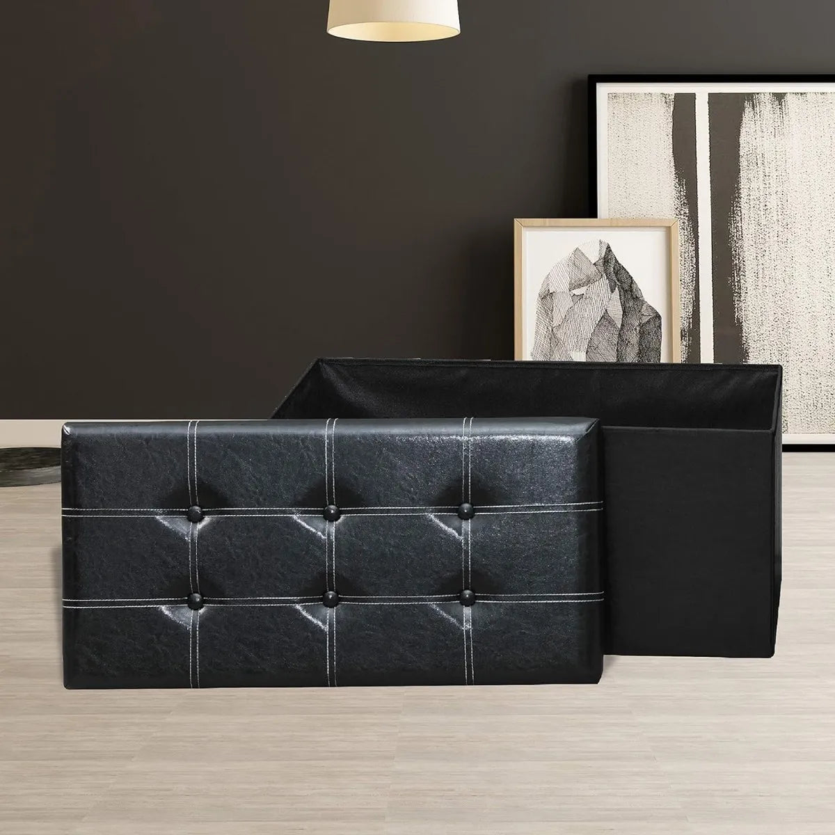 Banqueta Puff Baul Pie De Cama Baul Organizador Sillon Negro