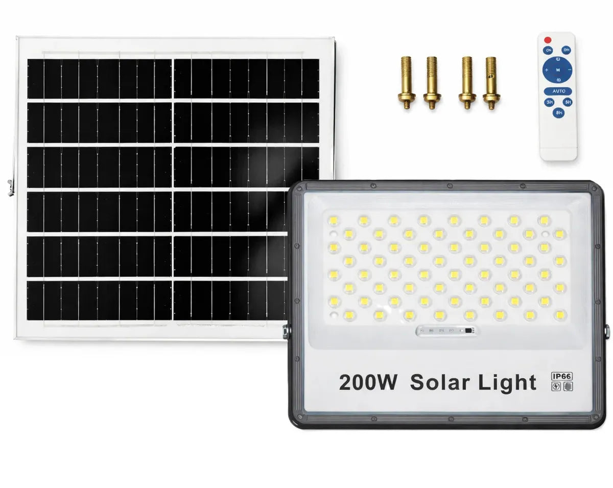 2x Foco Reflector Solar 200w Led Sensor Movimiento Exterior Negro Blanco Frío