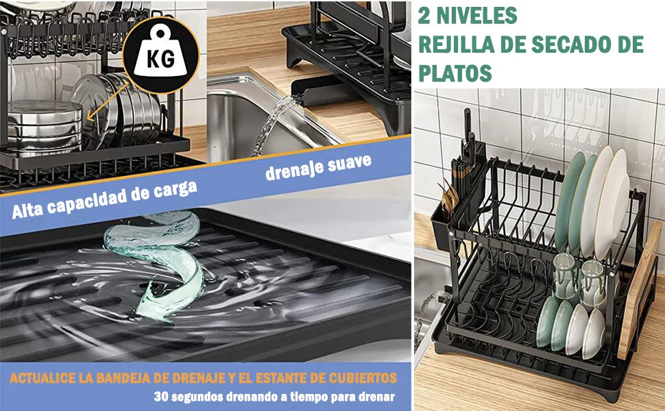 Secador De Platos Escurridor De Loza Acero Cocina 2 Niveles