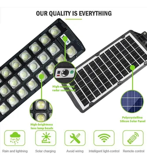 Reflector Led Inalámbrico Qatar Shop Led 1200w Con Luz Blanco Frío Y Carcasa Negro / Foco Solar 1200w W7101a-7 220v