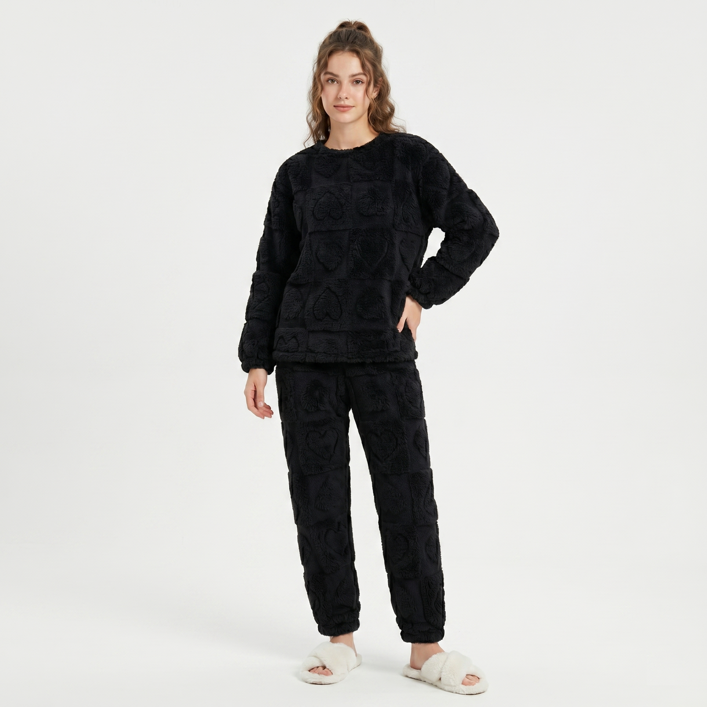 Pijamas De Polar Invierno Mujer Conjunto Chiporro Suave Corazones