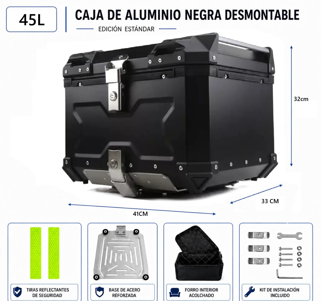 Maleta Para Moto Aluminio Trasera Universal Negro