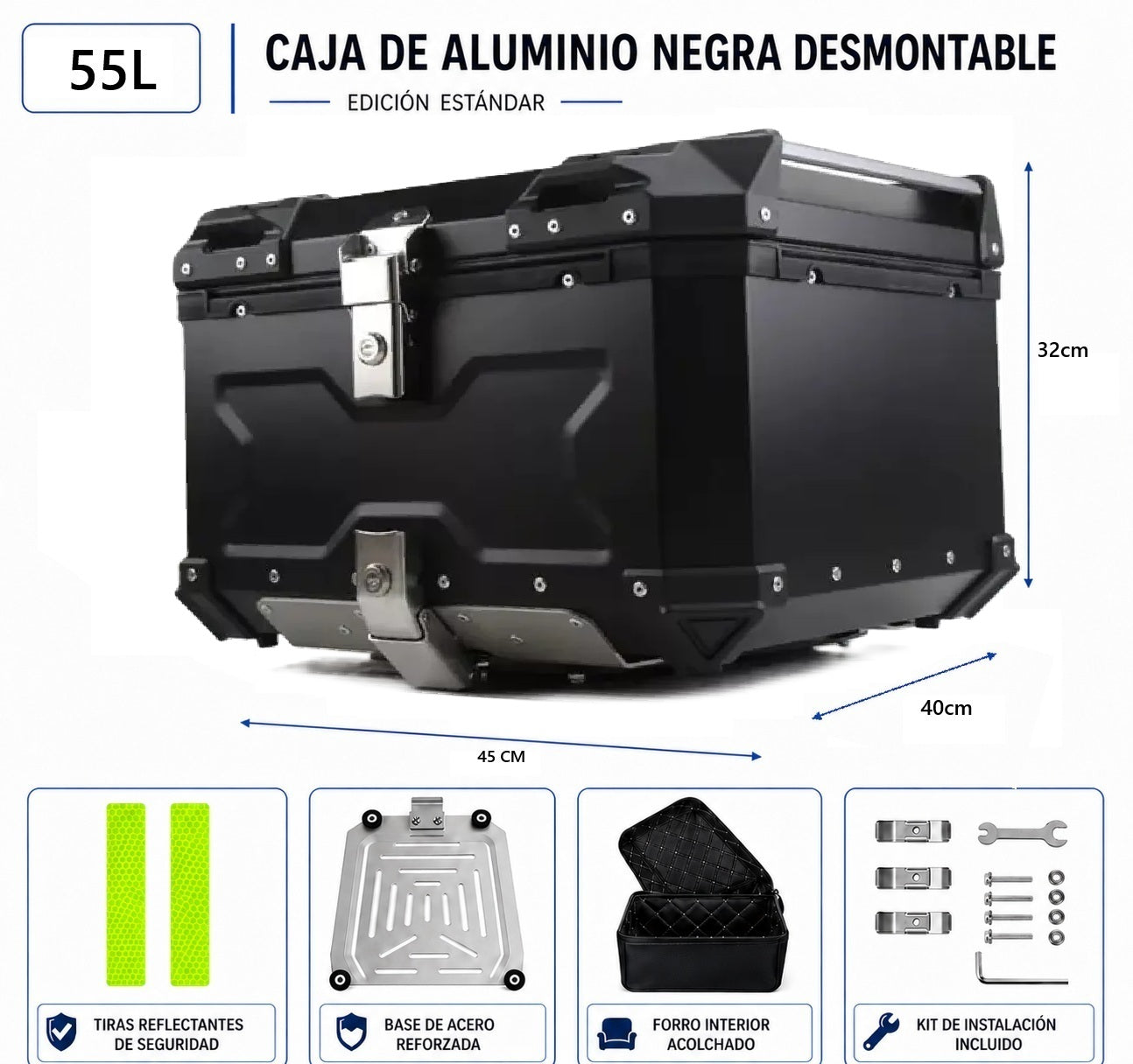Maleta Para Moto Aluminio Trasera Universal 45/55/65 Litros