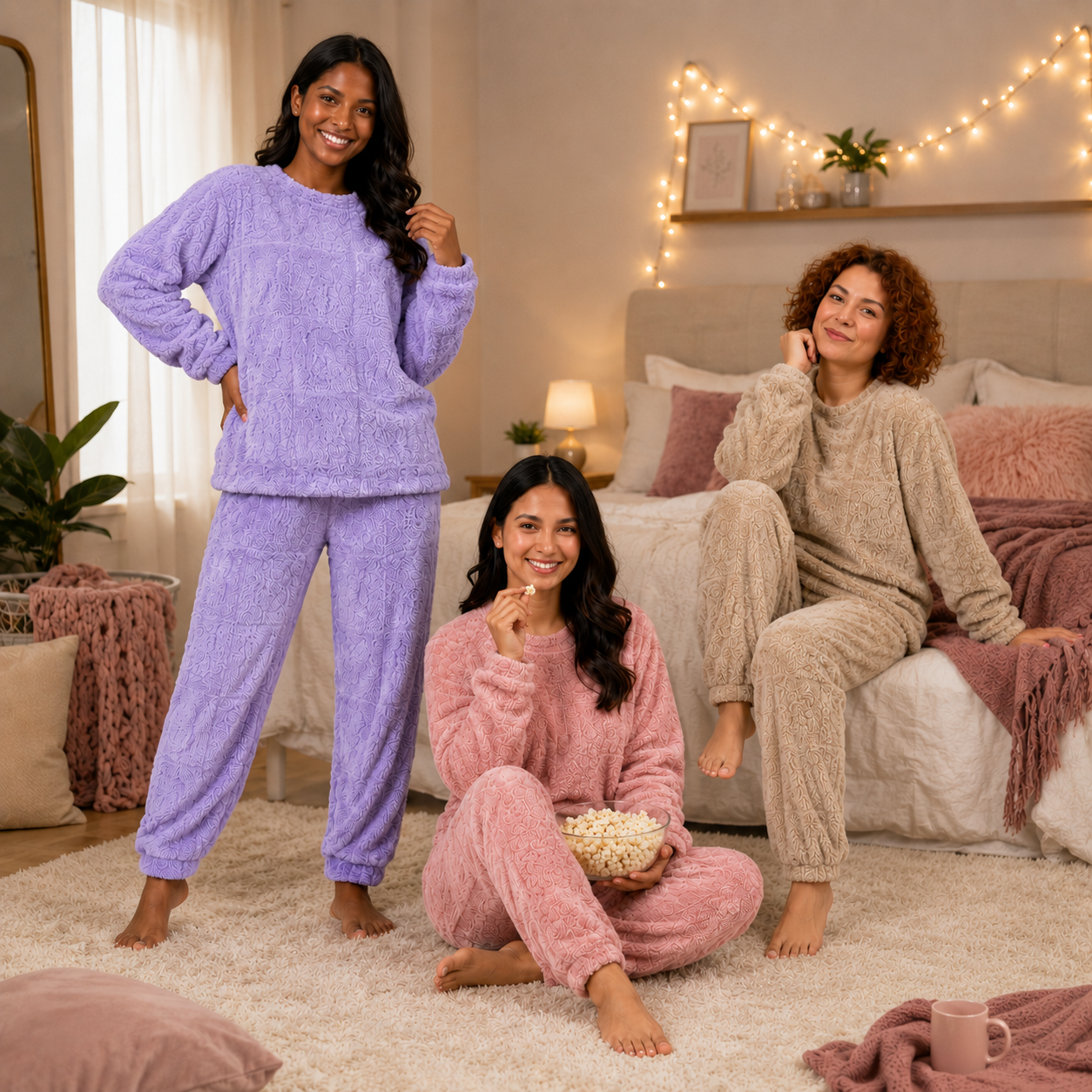 Pijamas De Polar Invierno Mujer Conjunto Chiporro Suave Conejo