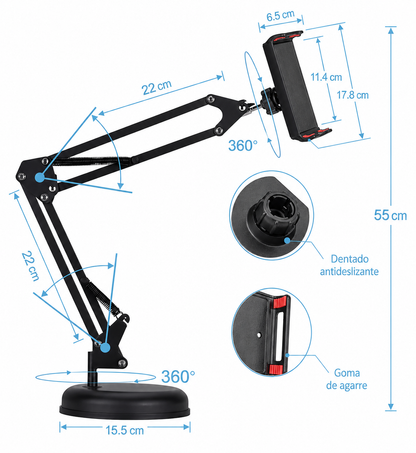 2X Soporte EOLAND Articulado Celular Tablet Escritorio Base Firme 360° (Copia)