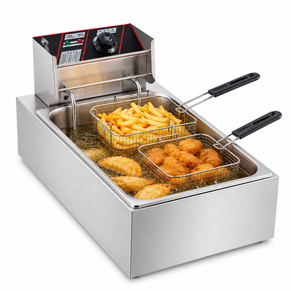Freidora Eoland Eléctrica Doble 12 Litros Vertical Acero Inoxidable Canastillos Independientes Cocina Restaurante Negocio