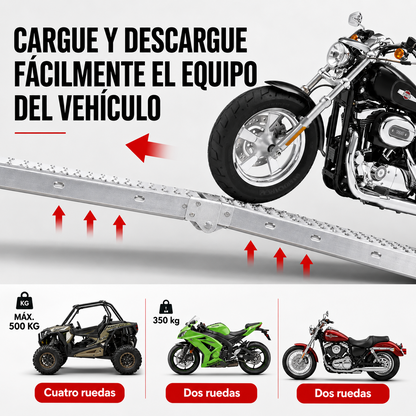 Rampa Eoland Plegable Acero Moto Cuatrimoto Carga 350 Kg Superficie Dentada Antideslizante Plateado