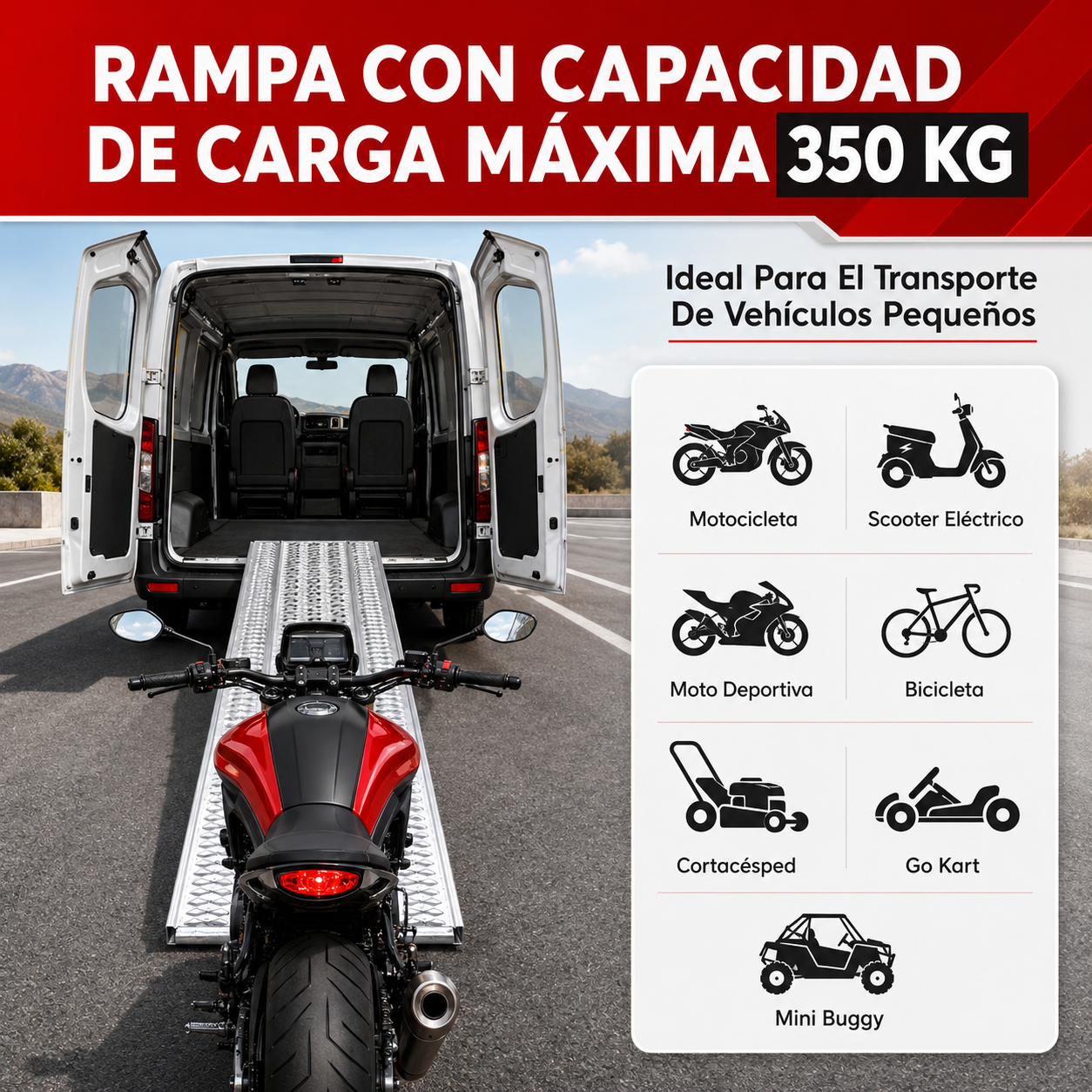 Rampa Eoland Plegable Acero Moto Cuatrimoto Carga 350 Kg Superficie Dentada Antideslizante Plateado