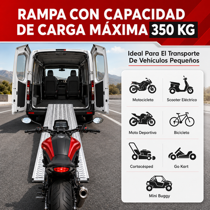 Rampa Eoland Plegable Acero Moto Cuatrimoto Carga 350 Kg Superficie Dentada Antideslizante Plateado