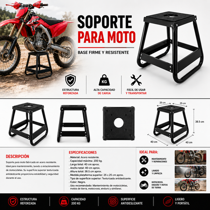 Soporte Eoland Moto Cross Base Metalica 200 Kg Goma Antideslizante Motocross Enduro Taller Garaje Servicio Mantenimiento Elevador Moto