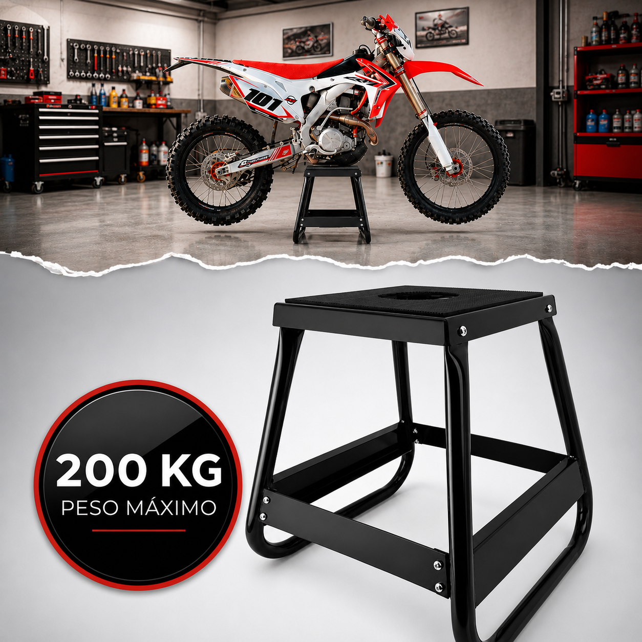 Soporte Eoland Moto Cross Base Metalica 200 Kg Goma Antideslizante Motocross Enduro Taller Garaje Servicio Mantenimiento Elevador Moto