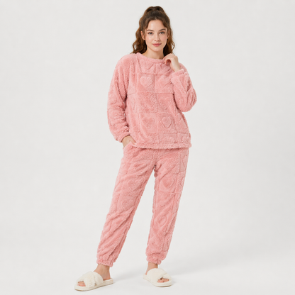 Pijamas De Polar Invierno Mujer Conjunto Chiporro Suave Corazones