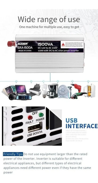 Inversor Voltaje Corriente 12v A 220v Auto Portatil 1500w