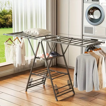 Tendedero Retráctil Exterior Colgador Secador Ropa Plegable Gris Oscuro