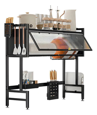 Escurridor De Loza Platos 2 Niveles Puerta Negro Metal 85cm Negro
