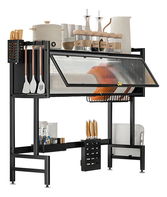 Escurridor De Loza Platos 2 Niveles Puerta Negro Metal 85cm Negro