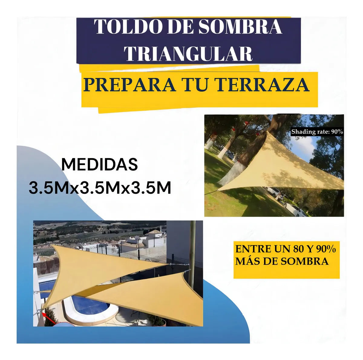 Vela Sombra Triangular Toldos Vela Malla Sombra 3.6x3.6 Mts