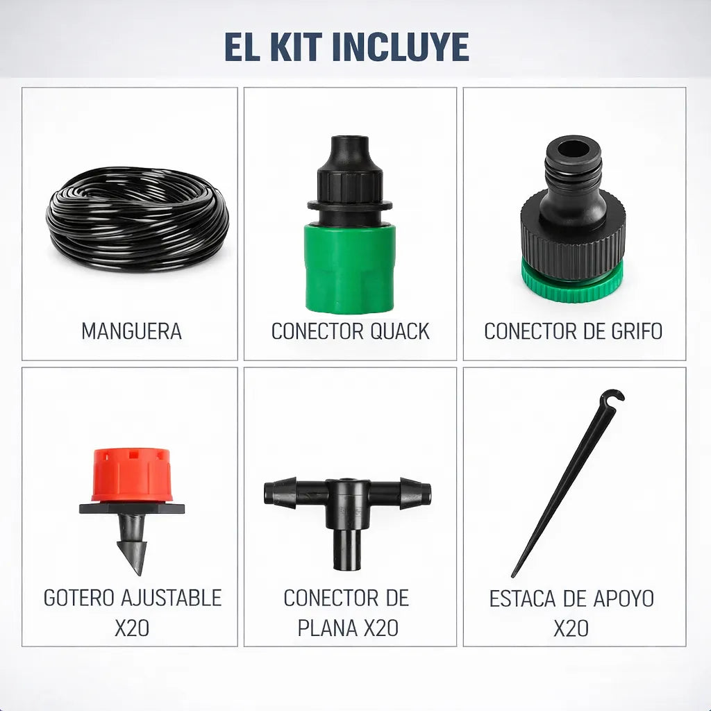 Kit Sistema Riego Agua Goteo Autocompensado Jardin 20 Metros