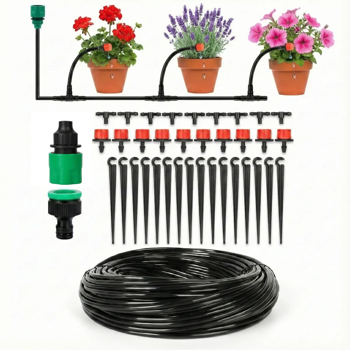 Kit Sistema Riego Agua Goteo Autocompensado Jardin 20 Metros