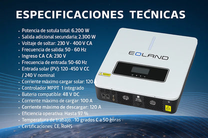 Inversor Hibrido Solar Corriente Onda Pura Eco 6200w - 48v