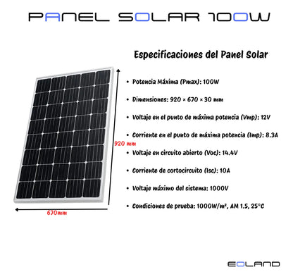 Panel Solar 100w 12v Celdas Monocristalino