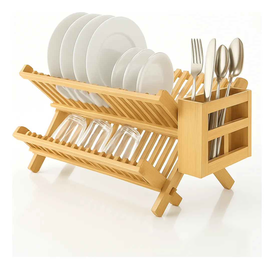 Secador De Loza Bambu Escurridor Platos Organizador Plegable