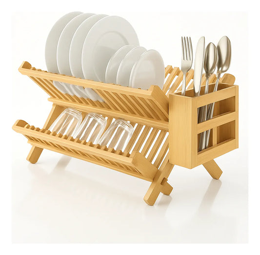 Secador De Loza Bambu Escurridor Platos Organizador Plegable
