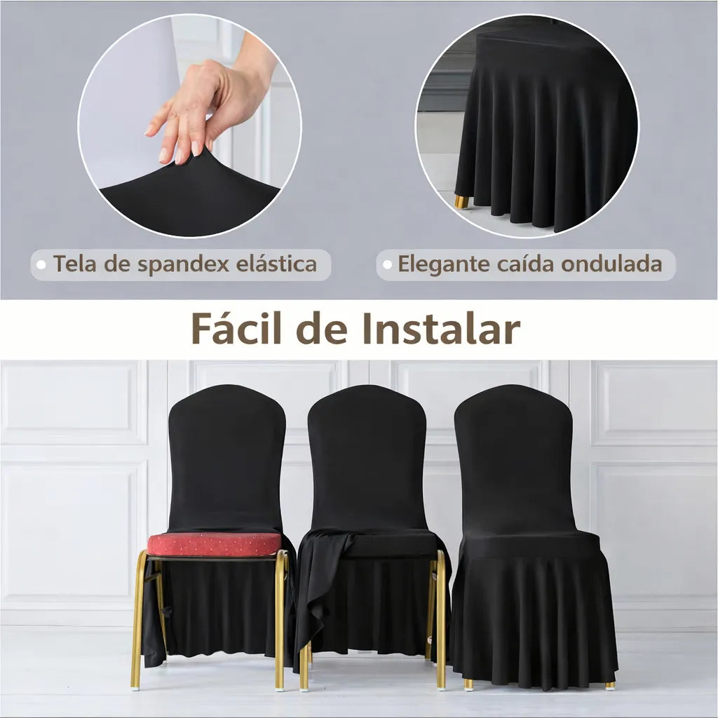 Set x10 Fundas De Silla Con Faldón Para Evento Elasticadas Blanco