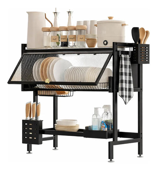 Escurridor De Loza Platos 2 Niveles Puerta Negro Metal 65cm Negro