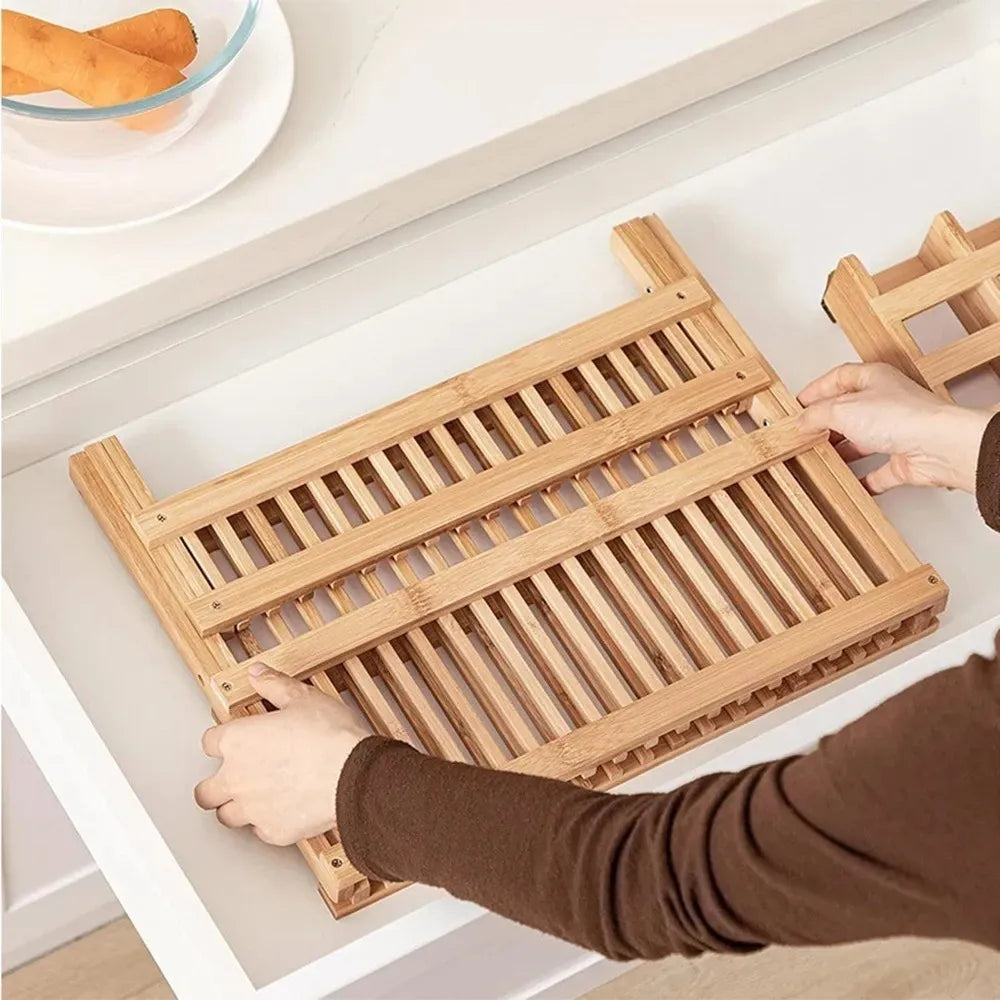 Secador De Loza Bambu Escurridor Platos Organizador Plegable