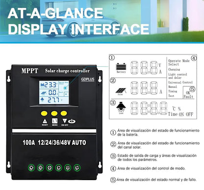 Regulador De Carga Solar Controlador Mppt 100a 12/24/36/48v