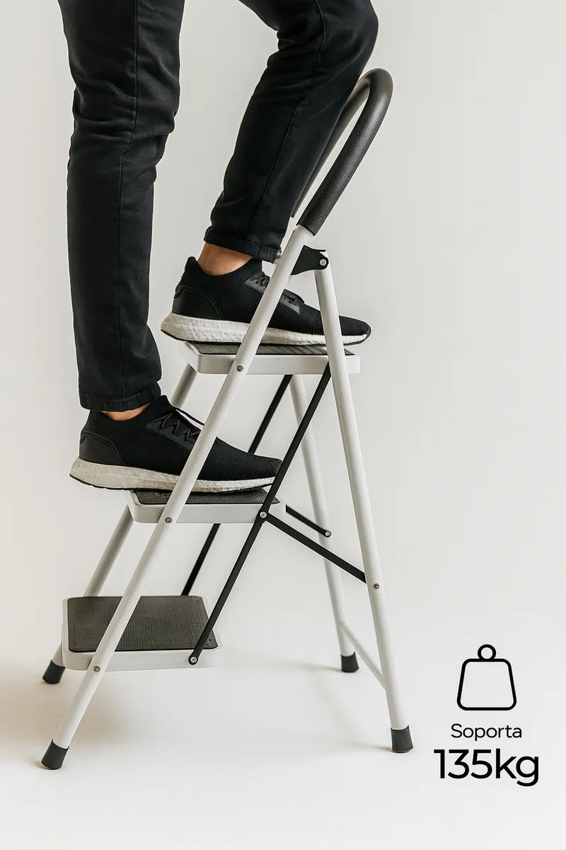 Escalera Multifuncional Plegable 3 Peldaños Tijera Tubular