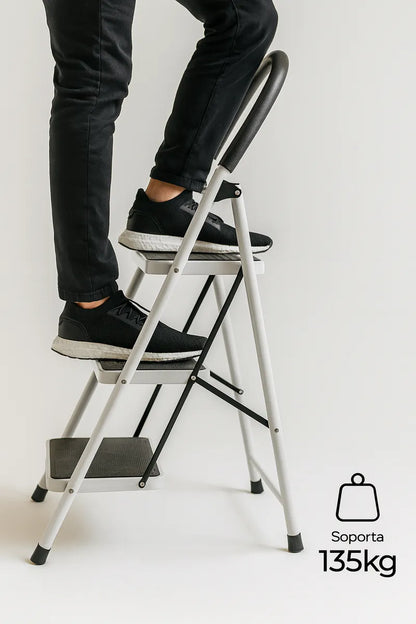 Escalera Multifuncional Plegable 3 Peldaños Tijera Tubular