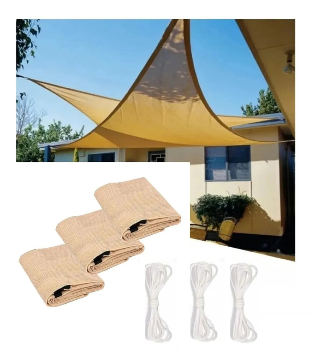 Set 3 Toldos Vela Sombra Malla Sombra Triangular 3.6 Metros