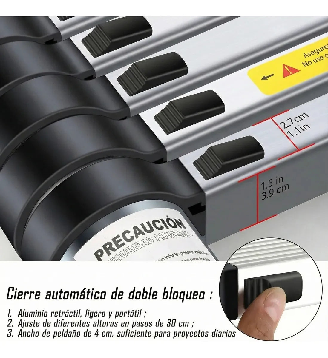 Escalera Telescopica Aluminio Portatil 8 Escalones 2.6 Mts