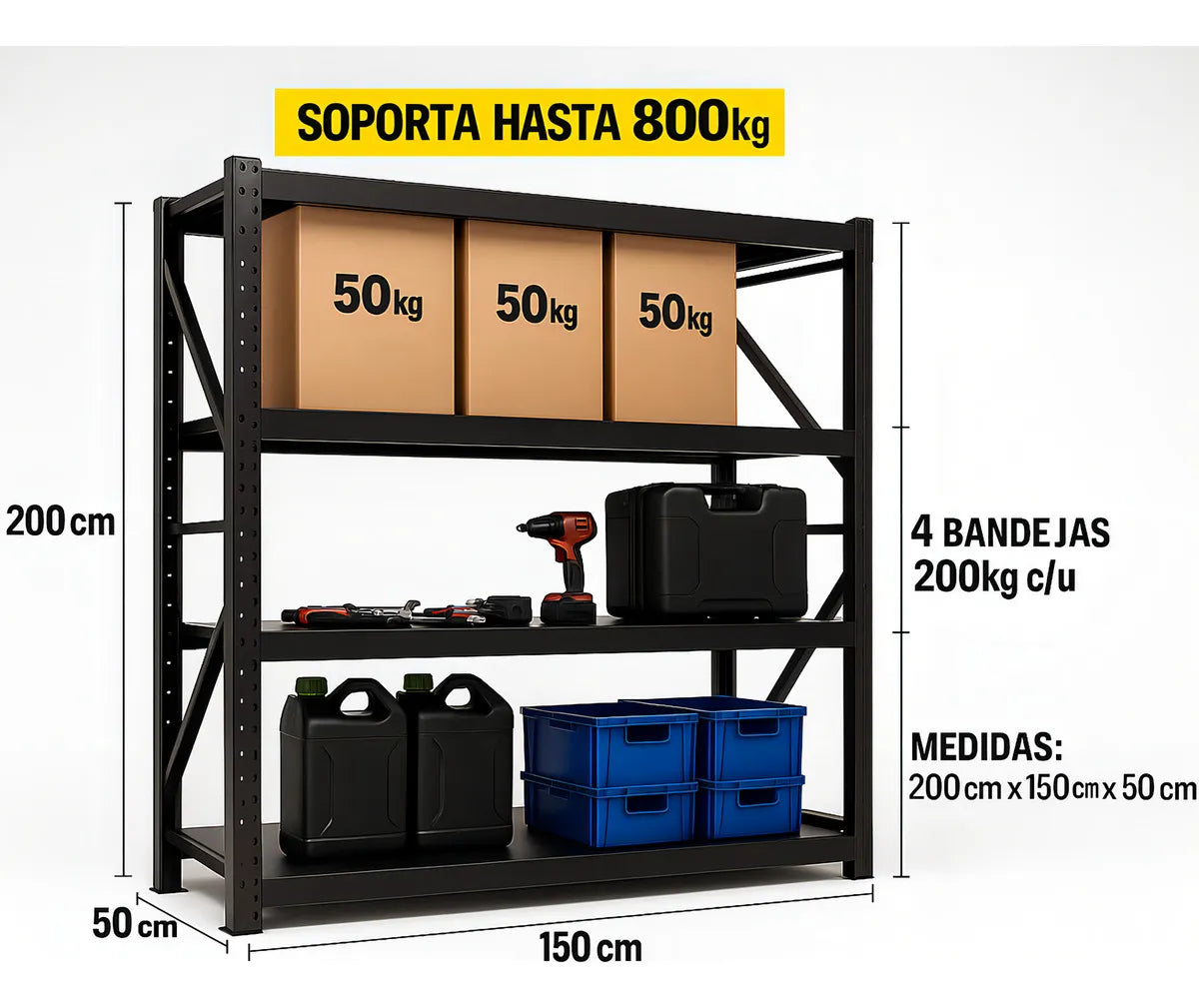 Estante Metalico Estanteria Repisa Rack Bodega 150x200x50cm
