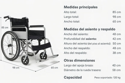 Silla De Ruedas De Lujo Plegable Comodo De Baño Incluido Color Negro