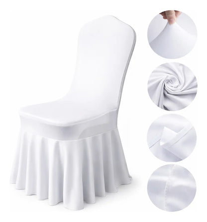 Set x10 Fundas De Silla Con Faldón Para Evento Elasticadas Blanco