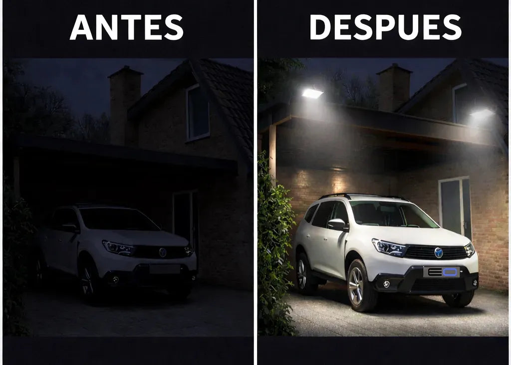 2x Foco Reflector Solar 200w Led Sensor Movimiento Exterior Negro Blanco Frío