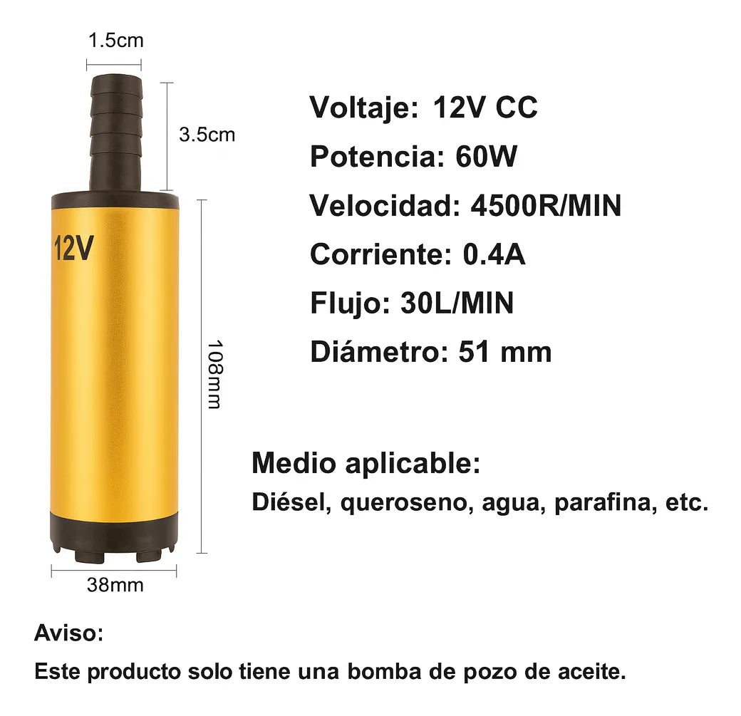 Bomba Sumergible Eléctrica 12v Dc Para Trasvasije De Líquido