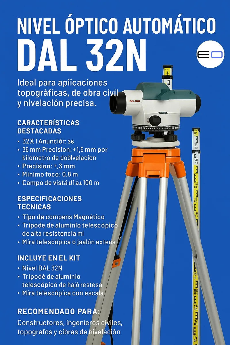 Mira Topografica 32x Herramienta Profesional Tripode + Nivel