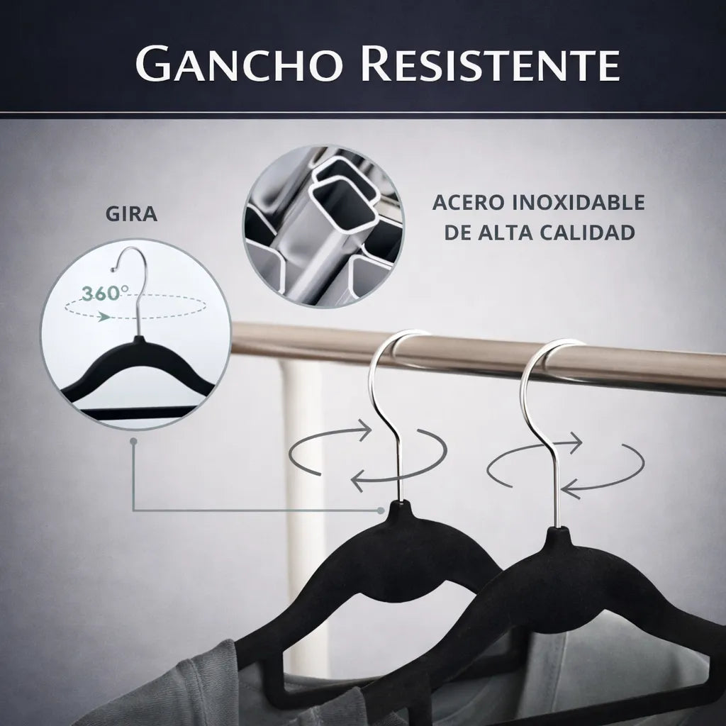 Set 30 Gancho Ropa Eoland Colgadores Terciopelo Negro Antideslizante Organizador Clóset