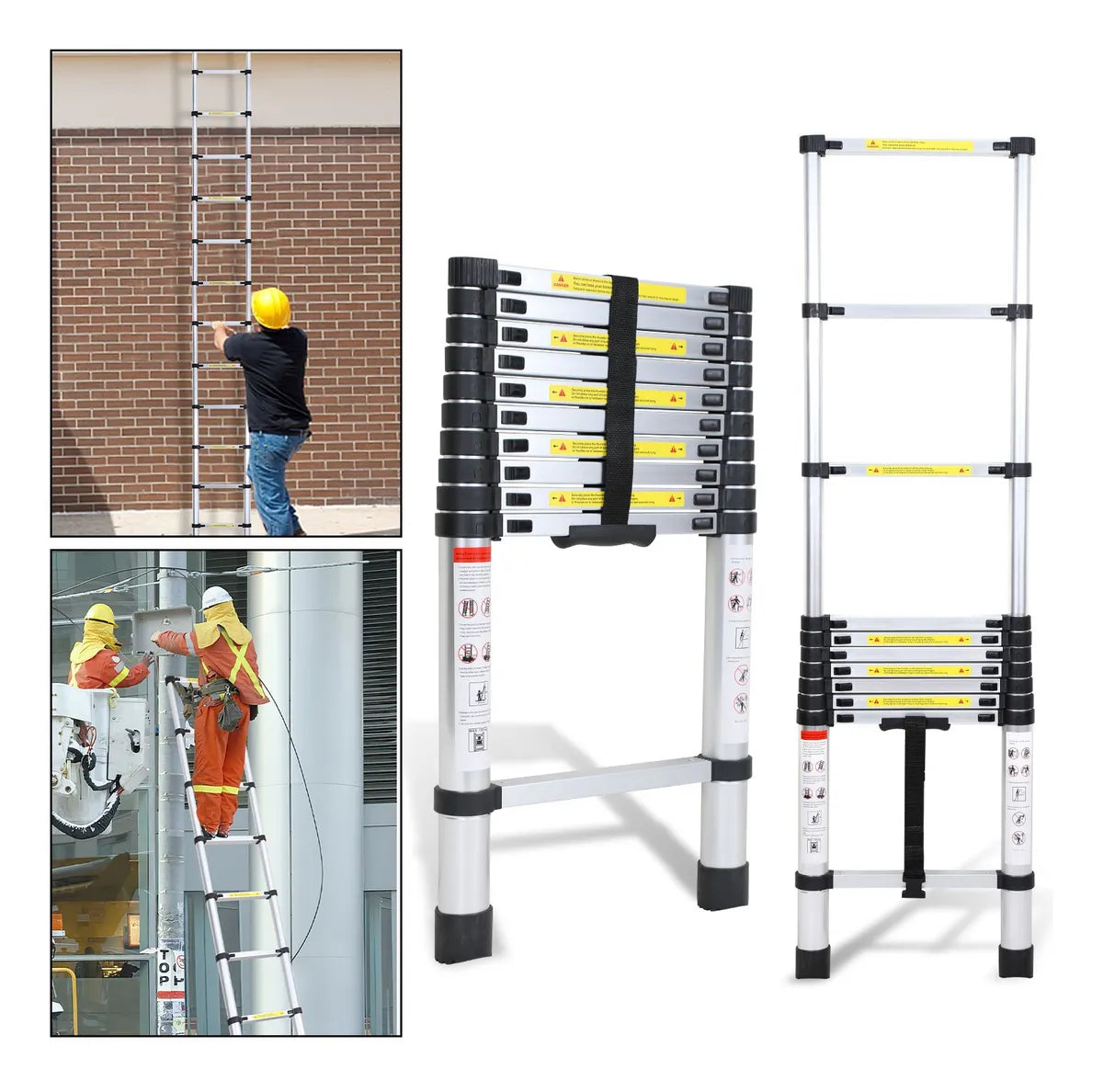 Escalera Aluminio Telescopica 13 Peldaños Metalicas 3.8mts Plateado