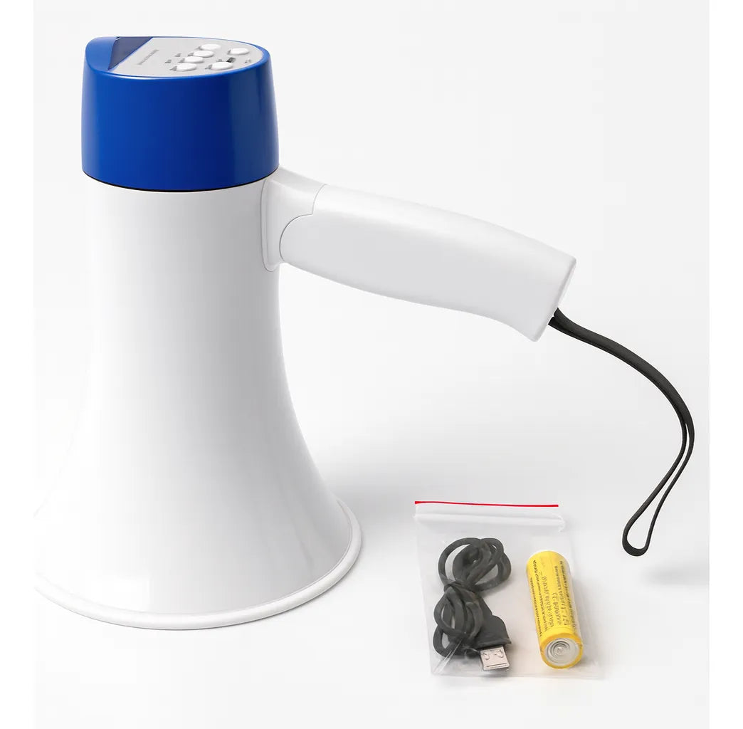 Megáfono 50w 600m Recargable Altavoz Micrófono Sirena Watts Blanco