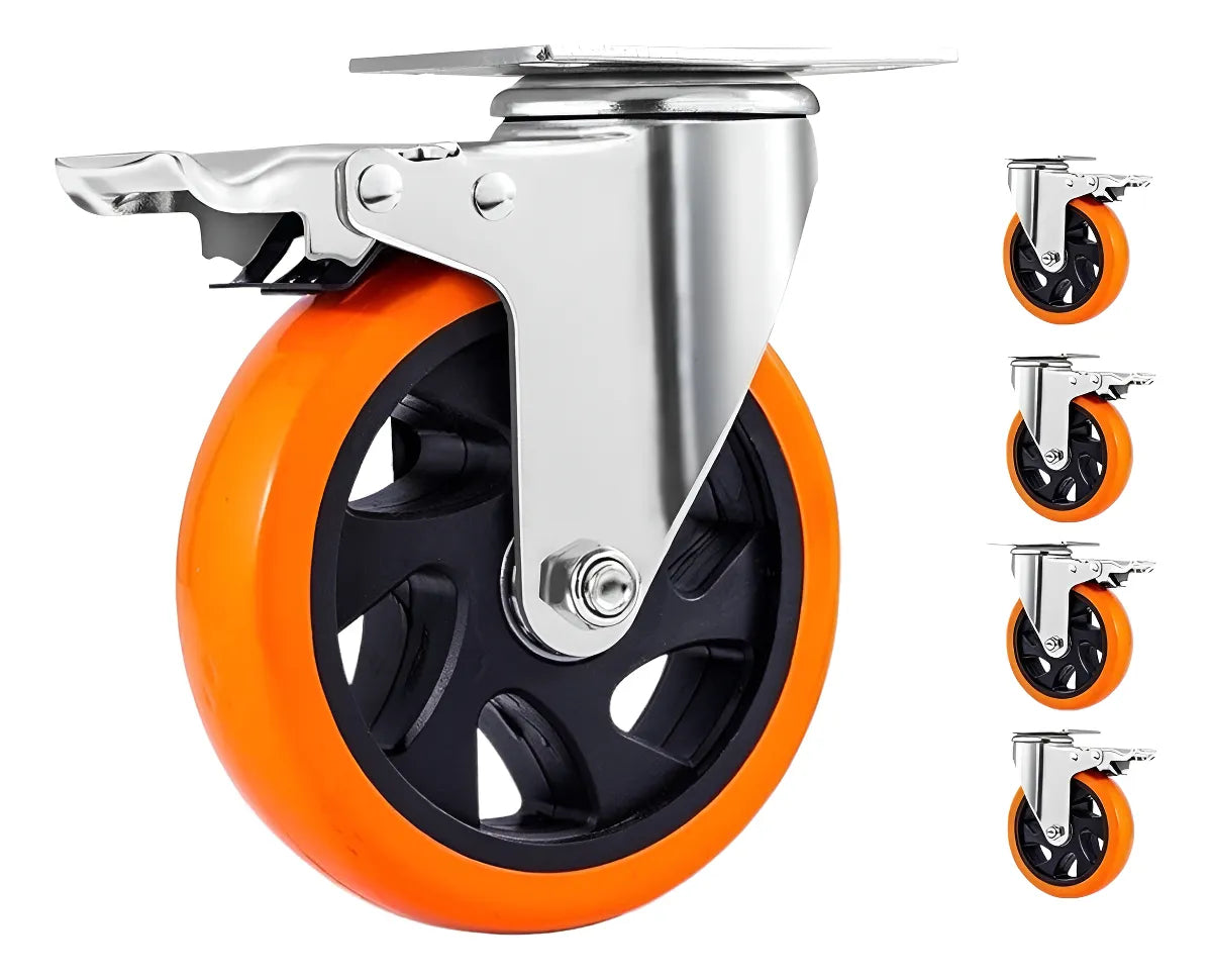 Pack X4 Ruedas Industriales Naranja Rueda Giratoria Multiuso
