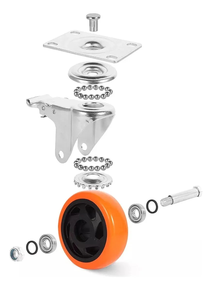 Pack X8 Ruedas Industriales Naranja Rueda Giratoria Multiuso